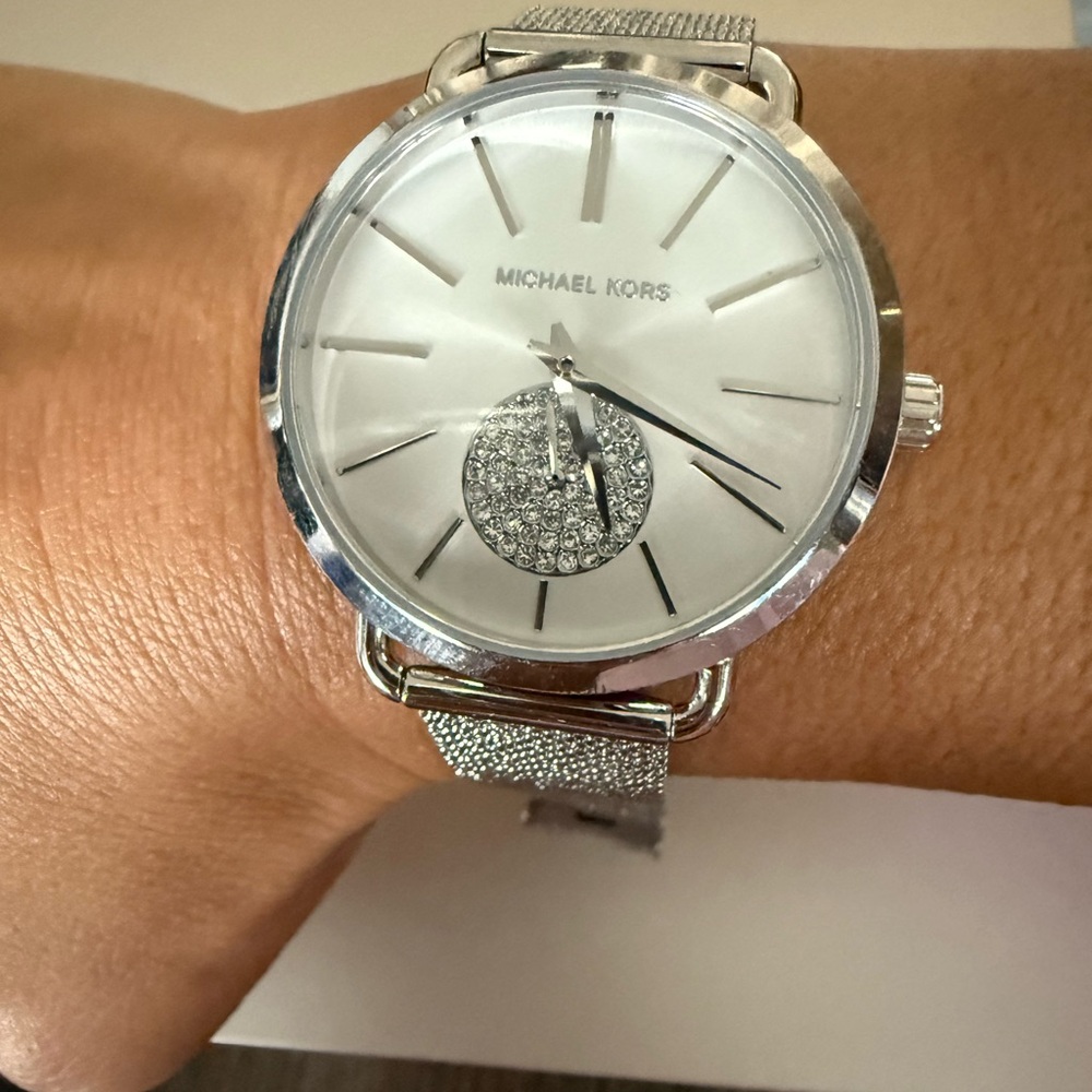 Michael Kors Silver Watch with Crystal Accents